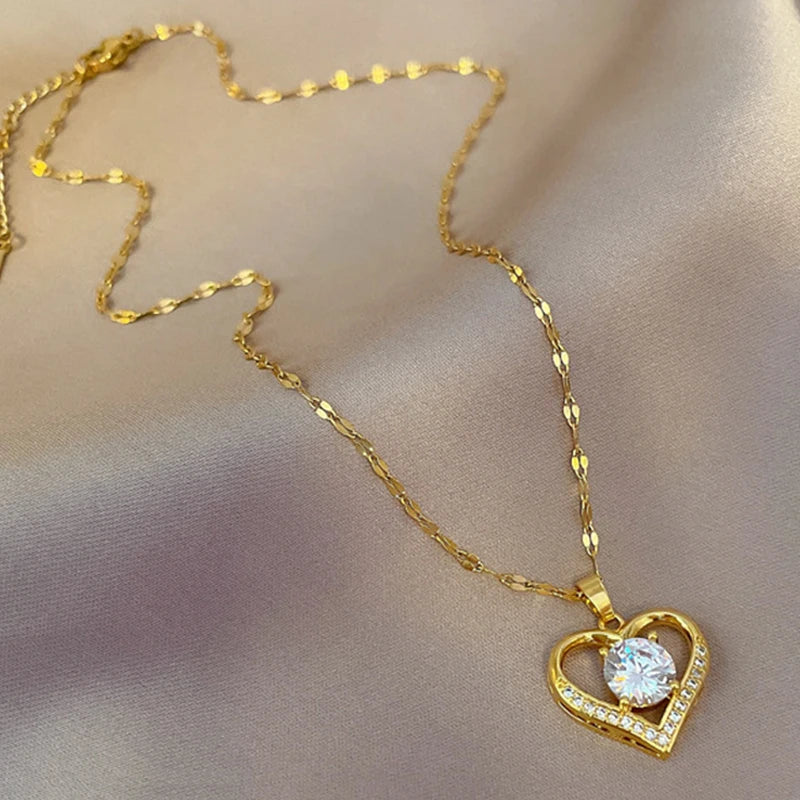 Artificial Gems Heart Pendant Necklace for women