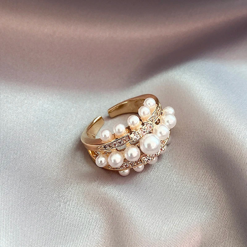 Exquisite Pearl Zircon Gold Rings