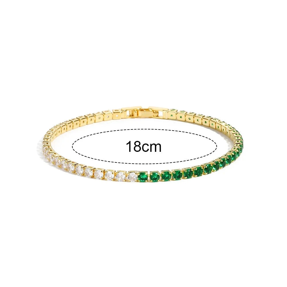 Green Shiny Charm CZ Tennis 18k Gold Bracelet for Women