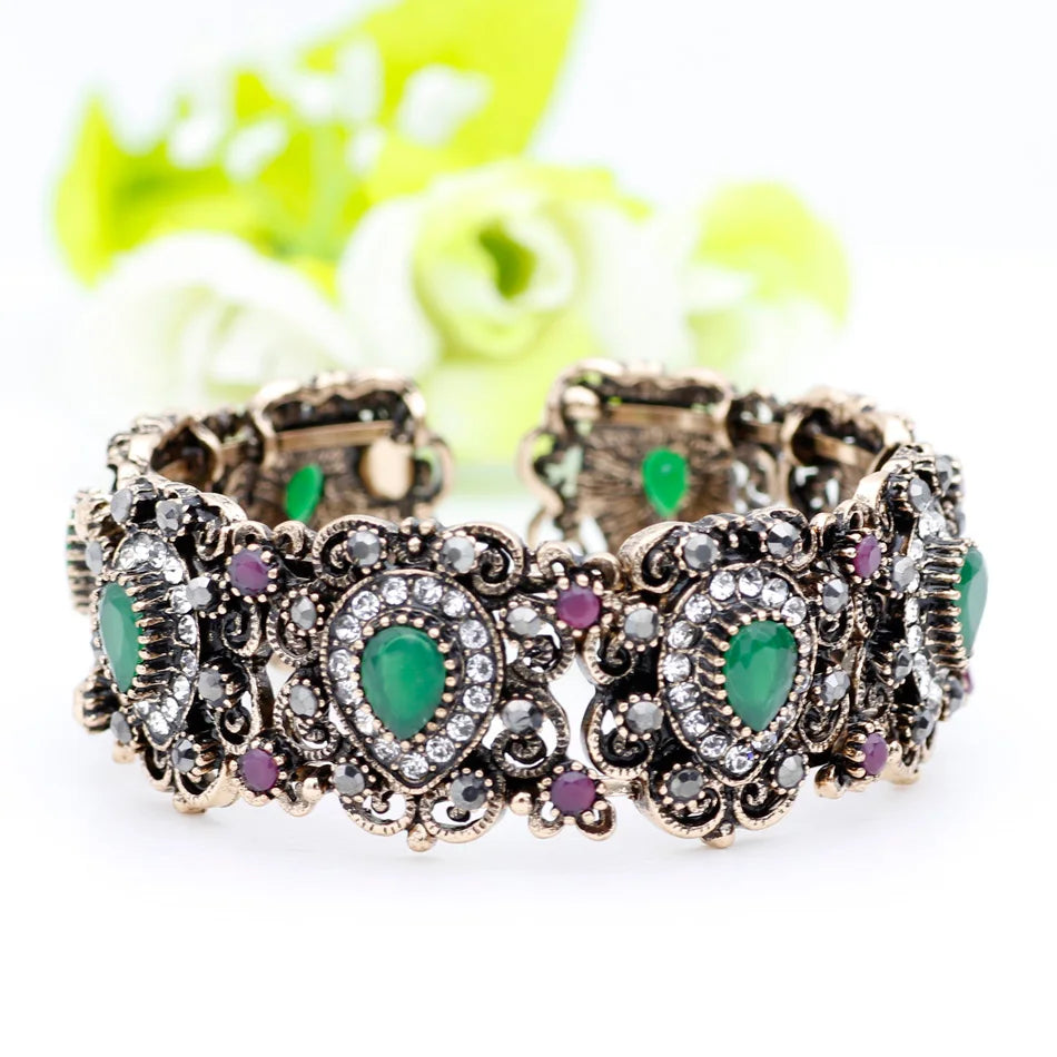 Sunspicems Ethnic Antique Gold Color Cuff Bracelet for Women