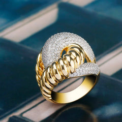 Chic Crossover Statement Ring with Sparkling Stones