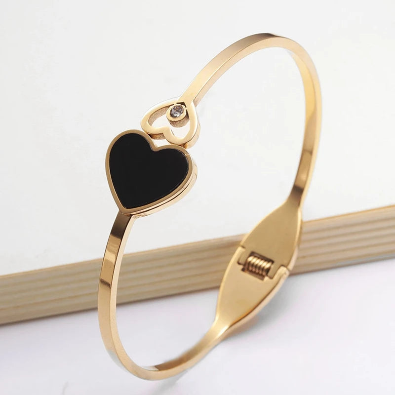 Stainless Steel Weave Heart Charm Cuff Bangles for Women