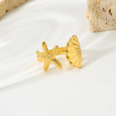 Summer 18K Gold Plated Stainless Steel Starfish Open Ring