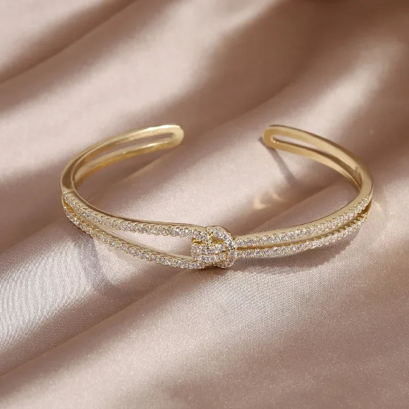 Elegant Zircon Knot Cuff Bracelet