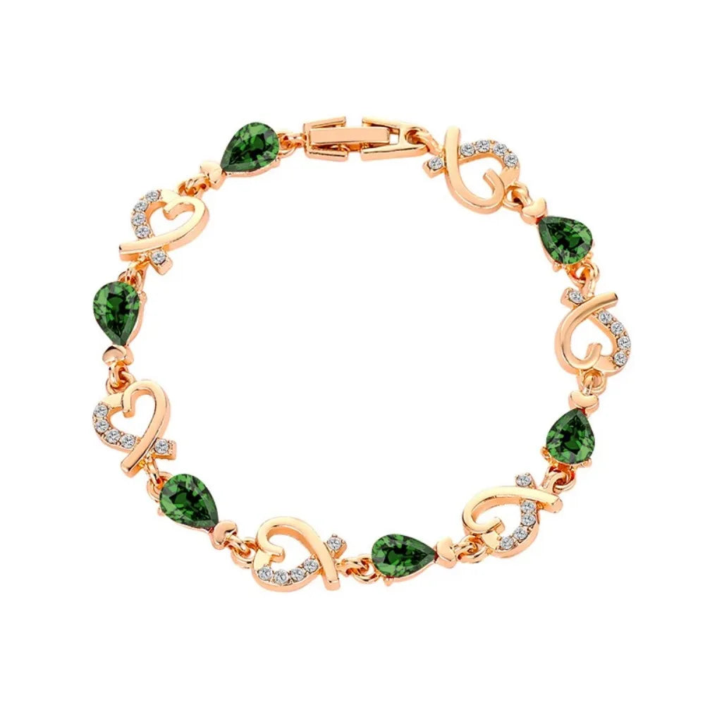 Colorful Austrian Crystal Heart Chain Bracelet for Women