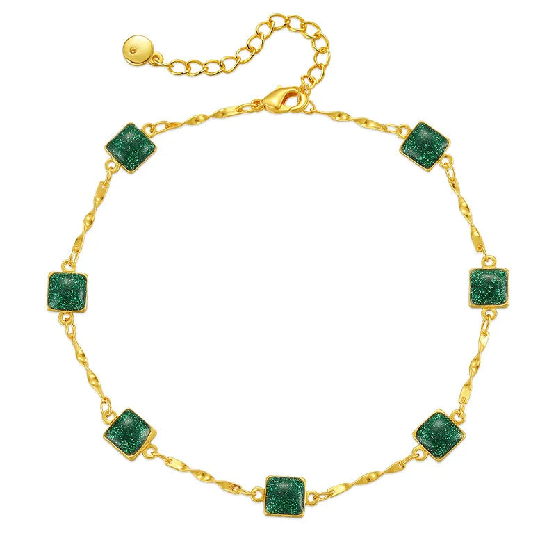 Copper Plated 18K Gold Korean Green Zircon Anklet