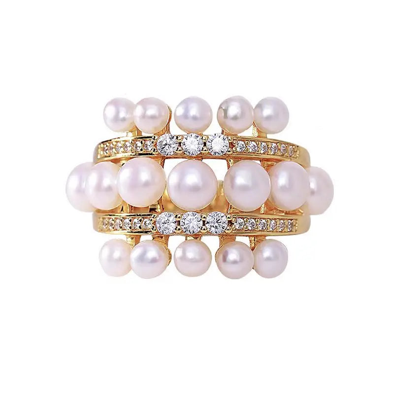 Exquisite Pearl Zircon Gold Rings