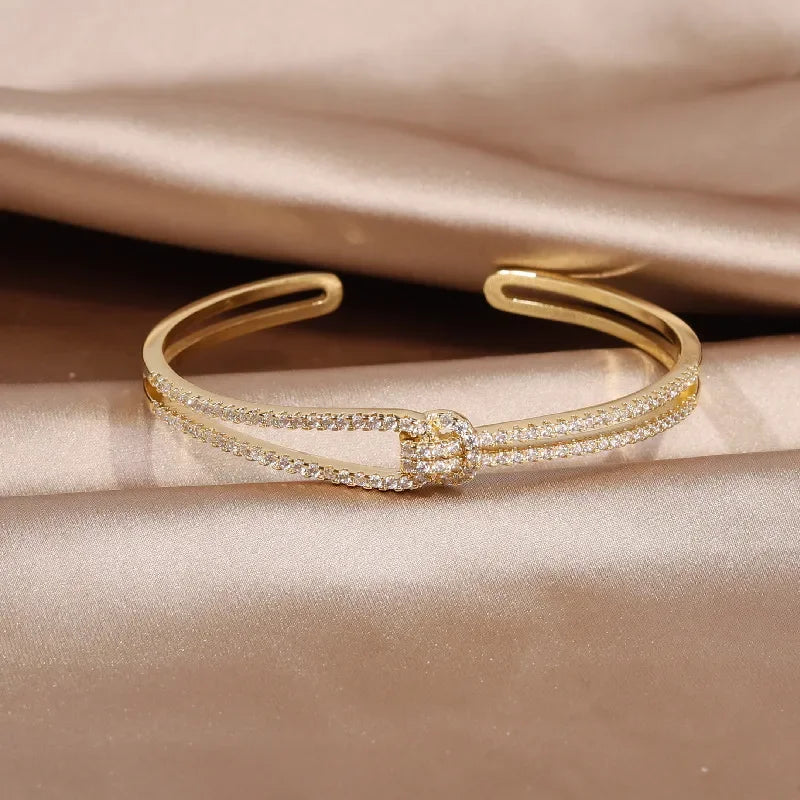 Elegant Zircon Knot Cuff Bracelet