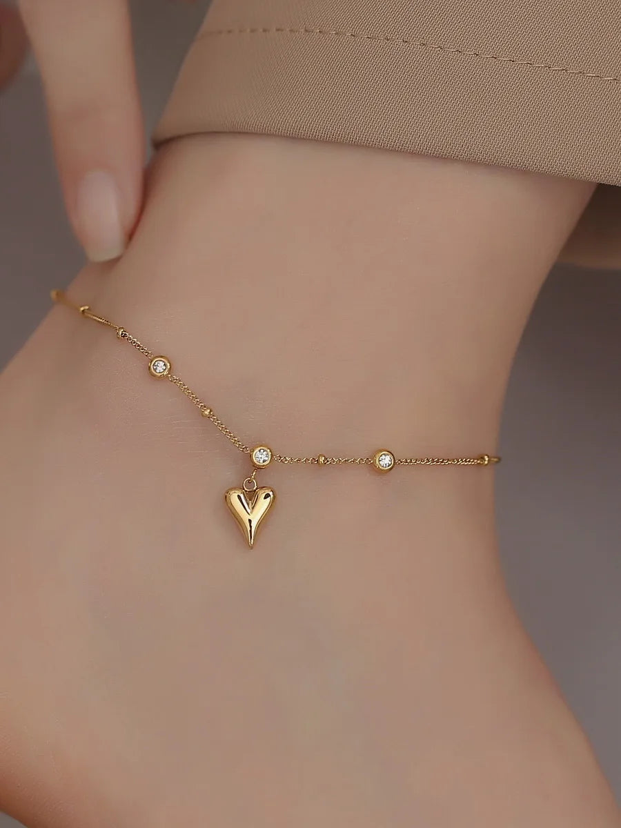 2022 New Summer Titanium Steel 18K Gold Plated Heart Diamond Anklet