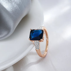 Square Blue Natural Zircon Fashion Ring