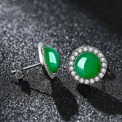 Silver Emerald Jade Jewelry Earrings