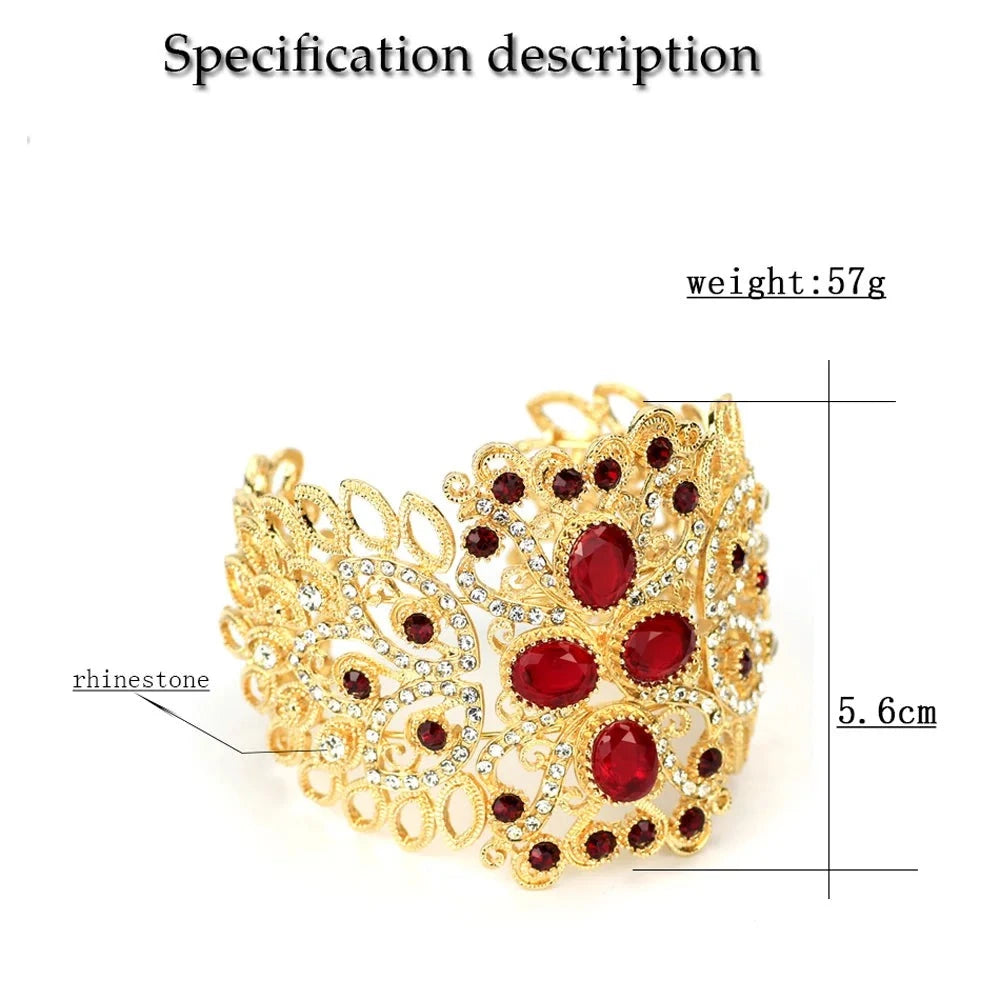 Moroccan Rhinestone Cuff Bracelet: Gold Color Wide Arabic Bangle