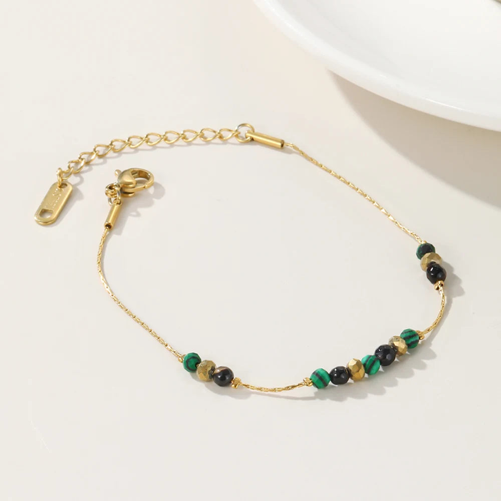 YACHAN Stainless Steel Beaded 18K Gold Chain Bracelet for Women