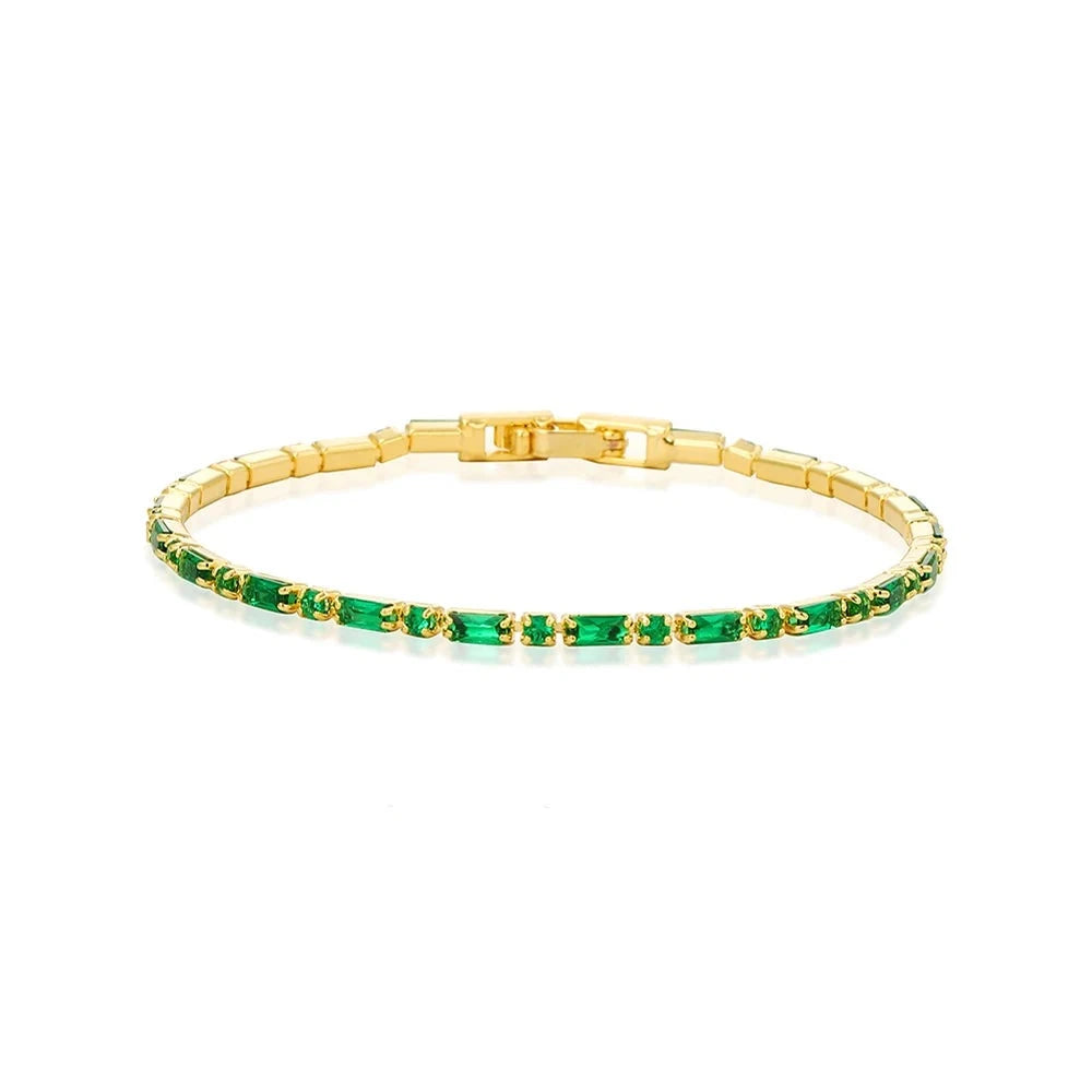 Green Shiny Charm CZ Tennis 18k Gold Bracelet for Women