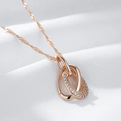 Elegant Double Hoop Zircon Pendant Necklace