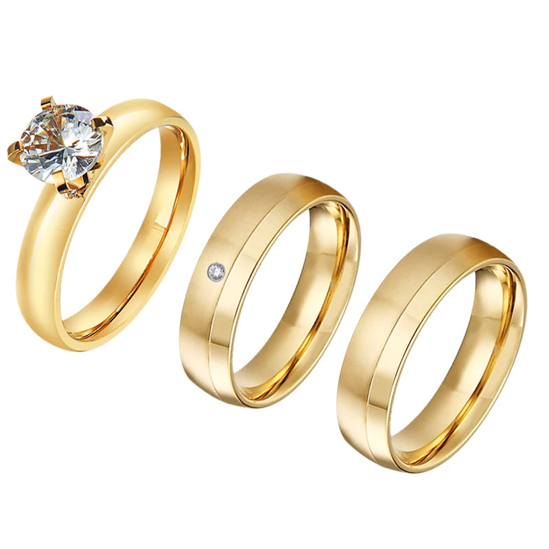 Fine Jewelry Wedding Engagement 18K Gold Plated Rings Set