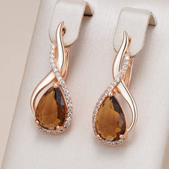 Elegant Light Brown Cubic Zirconia Drop Earrings