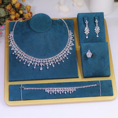 Leaf Design Bridal Necklace Earring Set with Cubic Zirconia