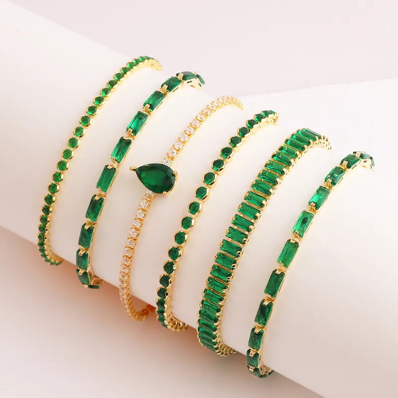 Green Shiny Charm CZ Tennis 18k Gold Bracelet for Women