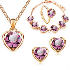 Heart Motif Crystal Bridal Jewelry Set