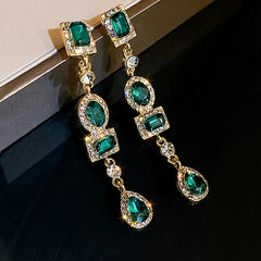 2024 New Vintage-Inspired Green and Gold Pearl Tassel Drop Earrings for Women