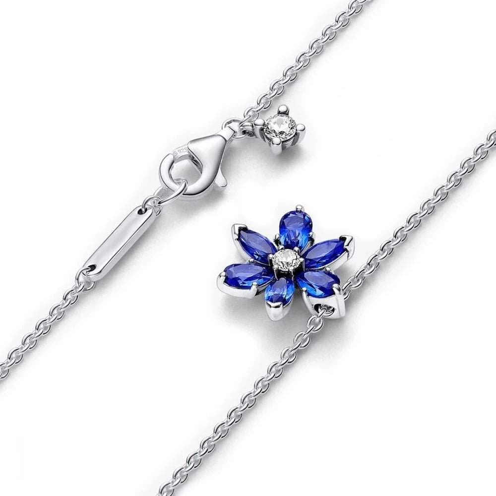 Sterling Silver Blue Floral Cluster Jewelry Set