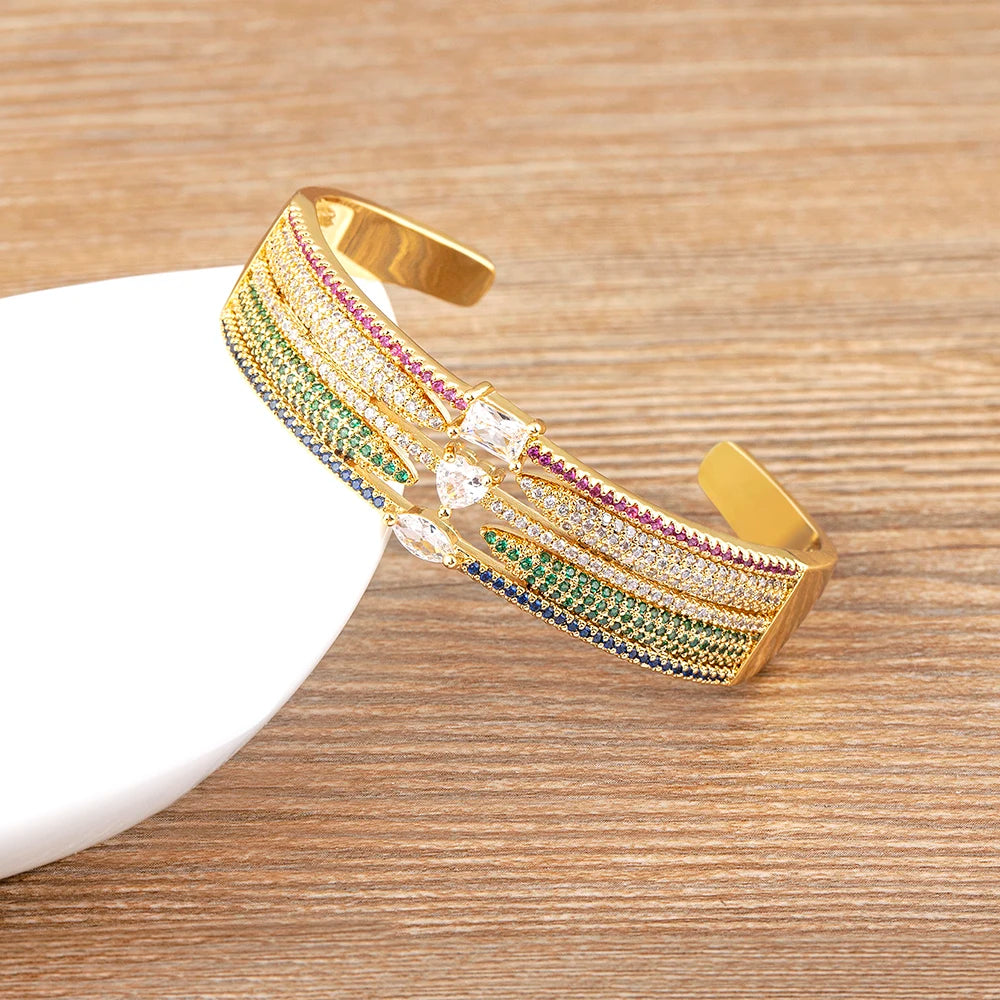 Handmade Colorful Zircon Three Layer Bangle for Women