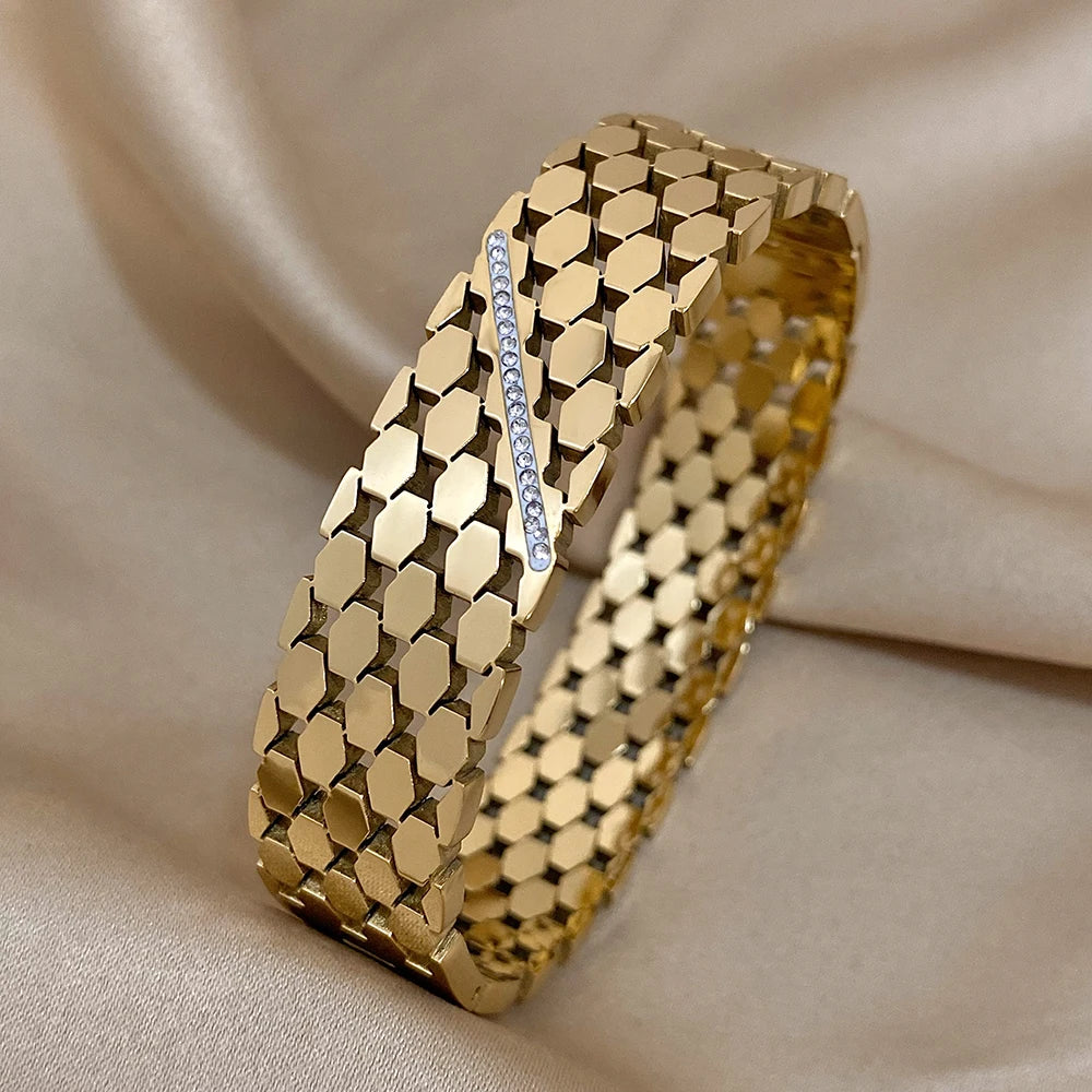 Chunky Inlaid Rhinestone Bangles Bracelets for Women