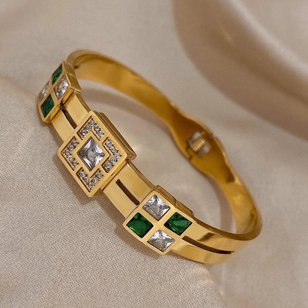 Elegant Emerald Green and White Crystal Cuff Bracelet