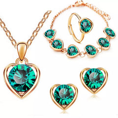 Heart Motif Crystal Bridal Jewelry Set