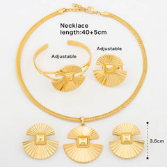 Contemporary Gold Jewelry Set: Dubai Luxury Boho Earrings, Ring, Bangle, Necklace