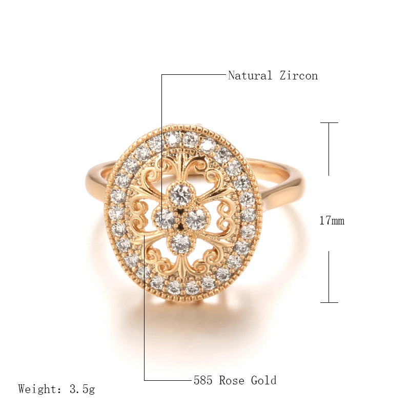 Vintage Texture Full Zircon Women's Ring in 585 Gold Color