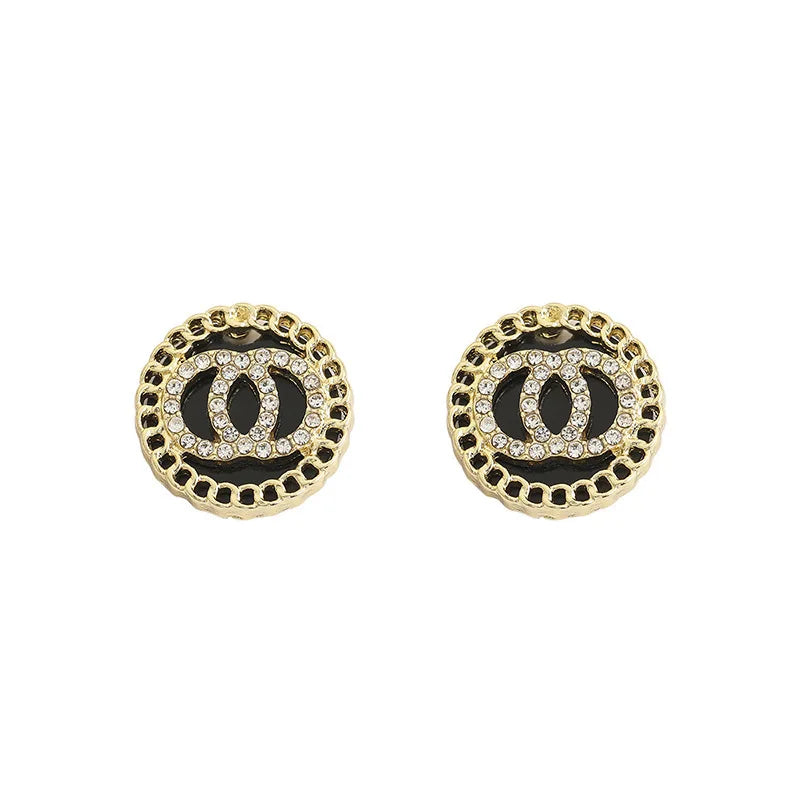 Chic Double Round Circles Stud Earrings with Crystal Accents