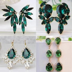 Green Cubic Zirconia Water Drop Stud Earrings for Women