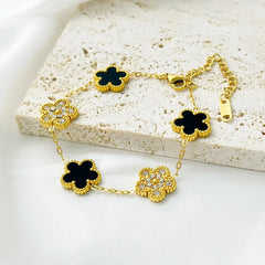 Fashionable Gold-Plated Stainless Steel Flower Bracelet for Women