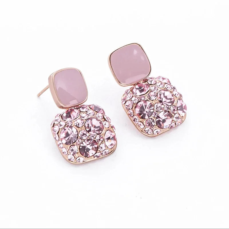 Unique Mosaic Zircon Pink Oil Drip Drop Earrings for Women