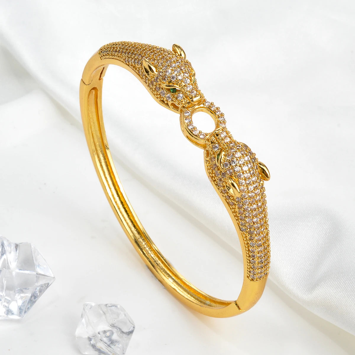 Exquisite Leopard Head Bangle Bracelet in Gold and Silver Tones