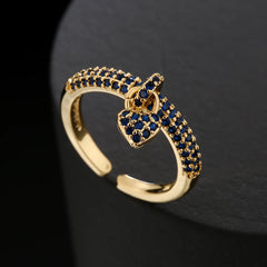 Trendy Gold-Colored Heart Charm Finger Ring for Women