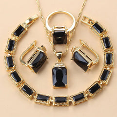 Geometric Bridal Jewelry Set with Black Zirconia