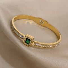 Green Square Zircon Stainless Steel Bangles for Women