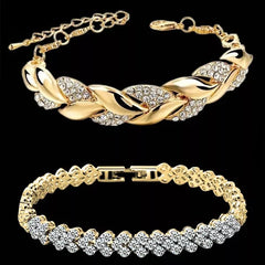 Charming Braided Leaf Crystal Bracelet