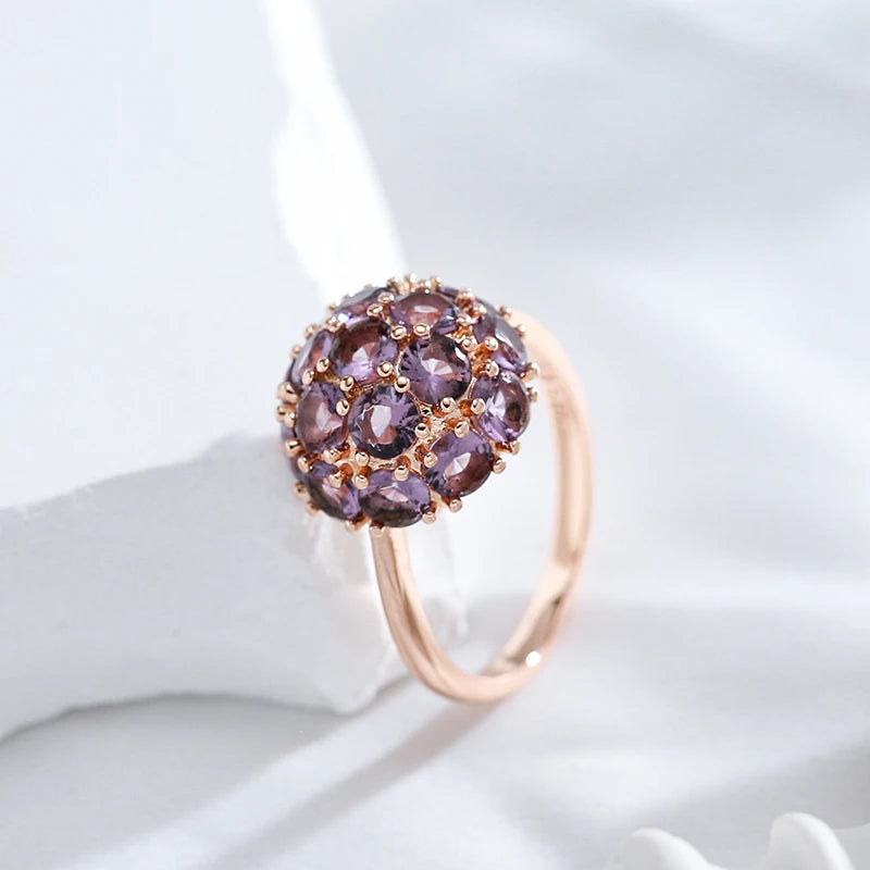 Luxury Ball Ring with Purple Zircon in 585 Gold Color