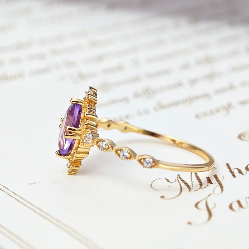 Natural Amethyst Gemstone Ring - Vintage Collection