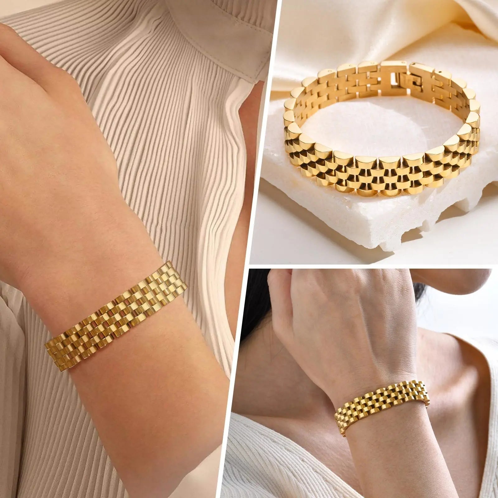 Stainless Steel 18k Gold Plated Link Chain Bracelet for Women