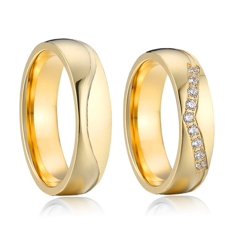 Western 18k Gold High Quality CZ Stone Wedding Rings Set for Couples