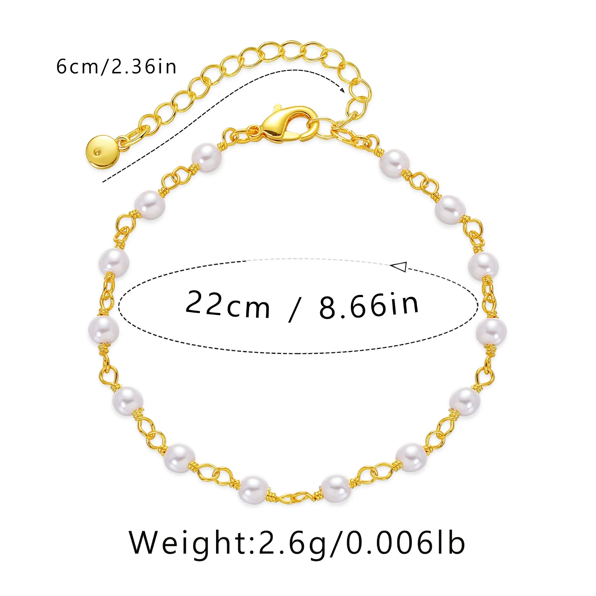 Pretty White Pearl Anklets for Women 18K Gold Chain