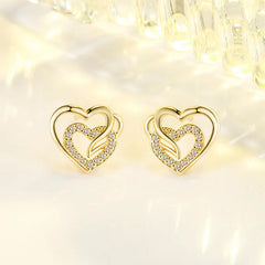 Exquisite 925 Sterling Silver Heart Stud Earrings with AAA Zircon