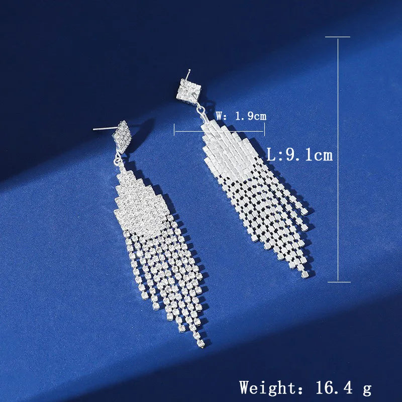 Elegant Long Tassel Crystal Drop Earrings for Women