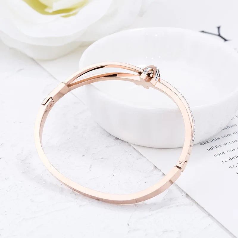 Stainless Steel Sparkling Zircon Bangle Bracelet for Women and Men