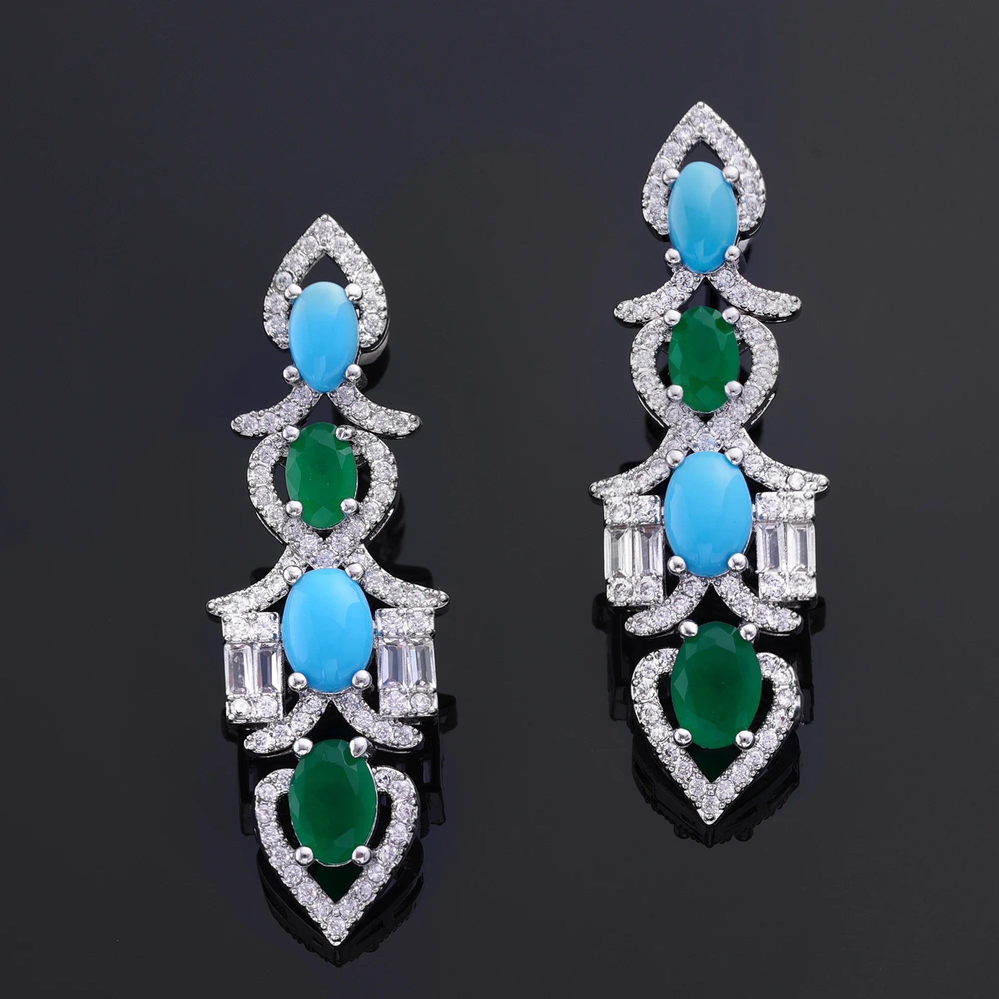 Nigerian Wedding Turquoise Zirconia Earrings Necklaces Set